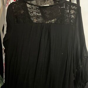 Black Lace Yoke Lightweight Blouse